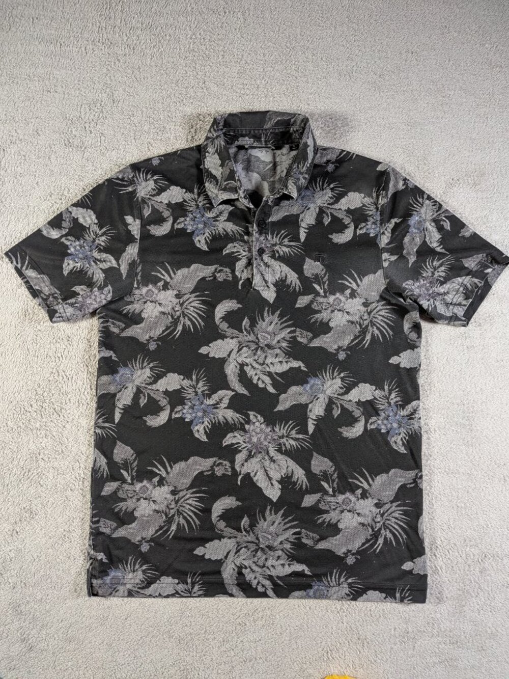 TravisMathew S Pima Cotton Blend Floral Polo Black Grey Blue Tropical